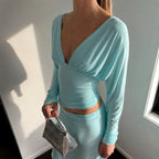 Women's Backless Batwing Long Sleeve Top
