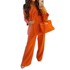 Women's Autumn Winter Solid Color Blazer Wide Leg Pants Set