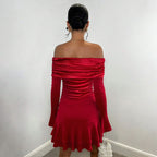 Women's Velvet Off-Shoulder Ruffle Dress
