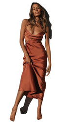 Women's Elegant Sling Solid Color Maxi Dress Pile Collar Backless Dress