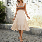 Women's Smocked Geometric-Print Midi Dress