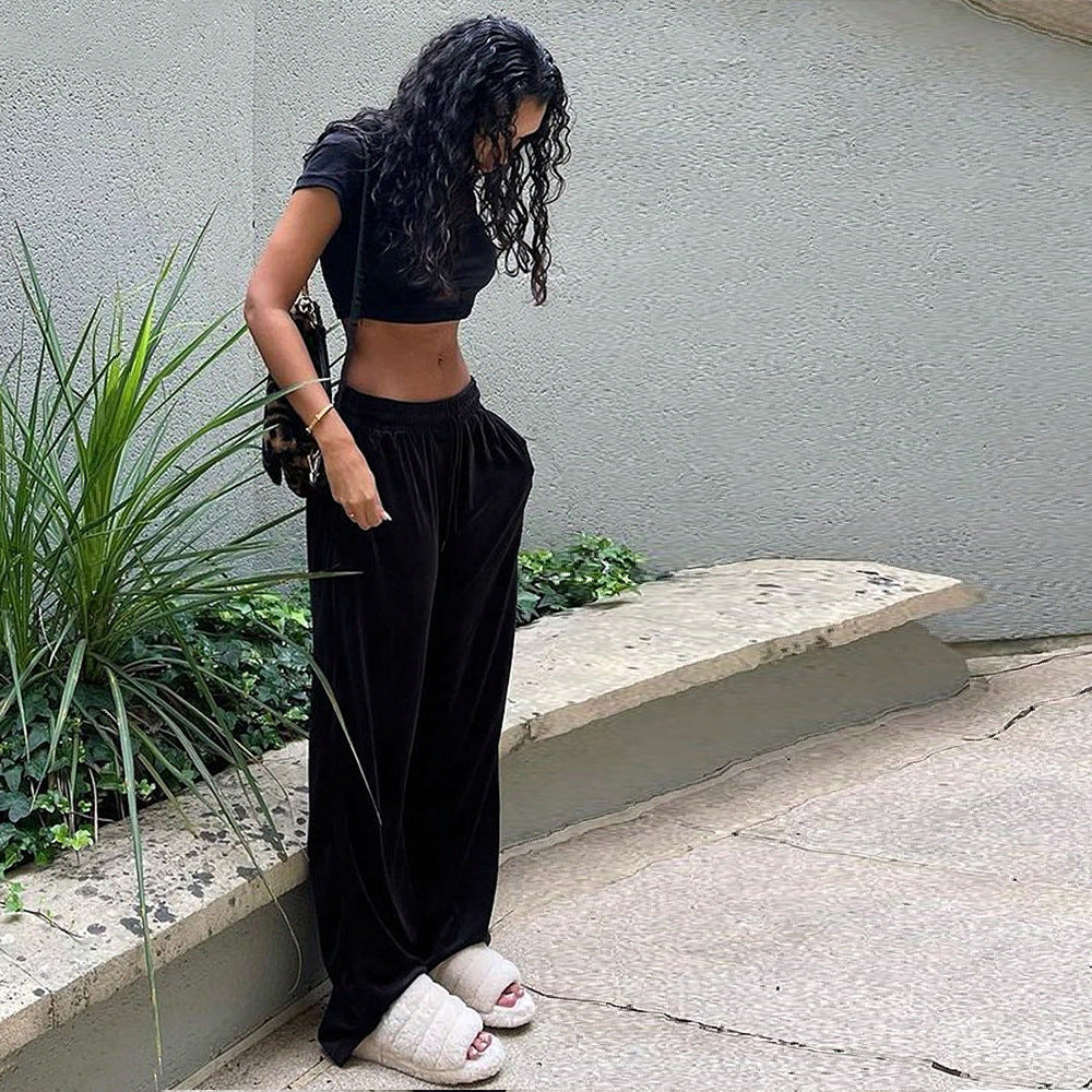 Simple Comfortable Casual Pants Korean Velvet Loose Draping Effect