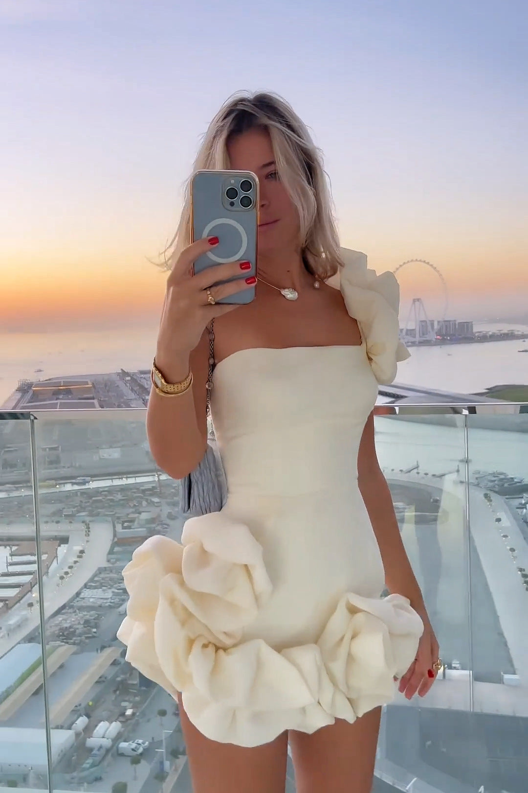 Women's One-Shoulder Ruffle 3d Mini Dress