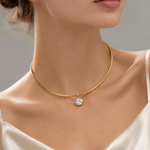 Stainless Steel Rhinestone Zircon Embellished Choker Necklace Women Special Interest Simple Single Diamond Embellished Ornaments