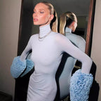 High-Collar Long-Sleeve Sheath Dress