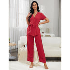 Women Spring Autumn Cardigan Short Sleeve Sleeping Bathrobe Home Wear Set Can Be Worn outside