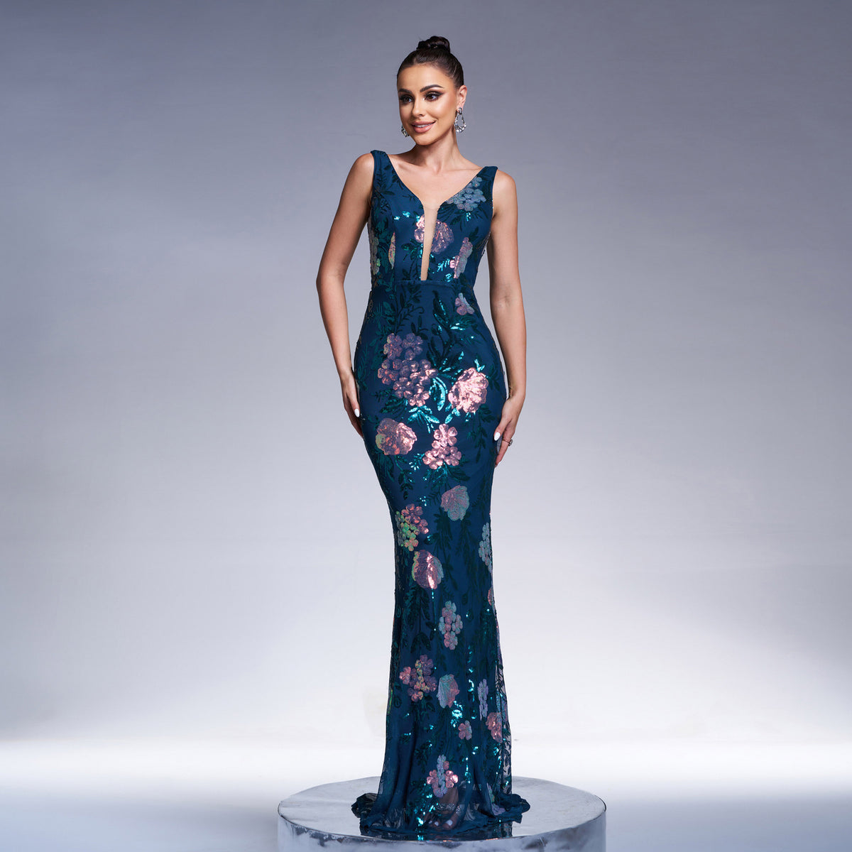 Women's Elegant Sleeveless V Neck Sequ Cocktail Evening Bridesmaid Dress