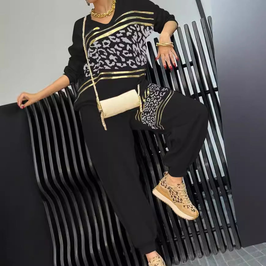 Women's New Leopard Print Stud For Autumn Winter Bronzing Sweater Two