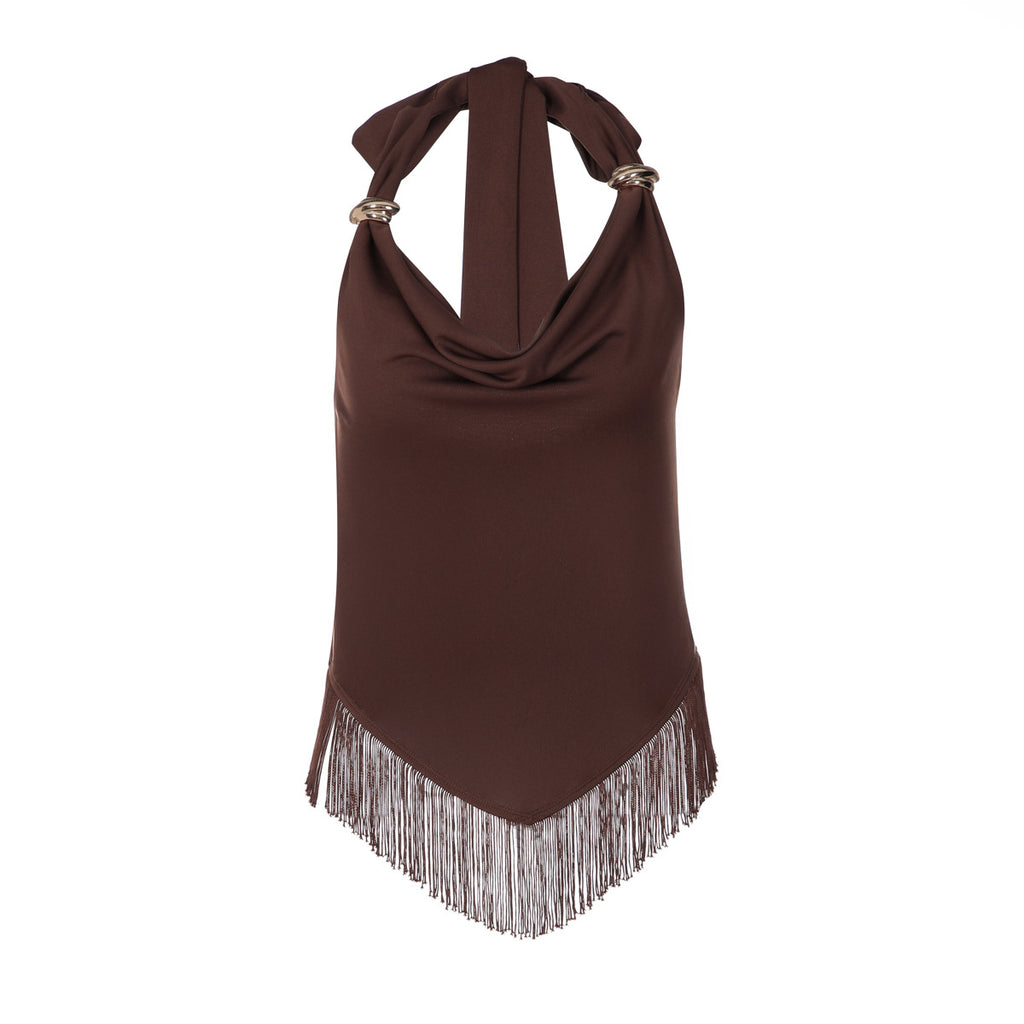 French Sexy Swing Collar Halter Top Summer Lace up Slim Fit