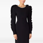 Women's Rhinestone Long Sleeve Slit Bodycon Maxi Dress