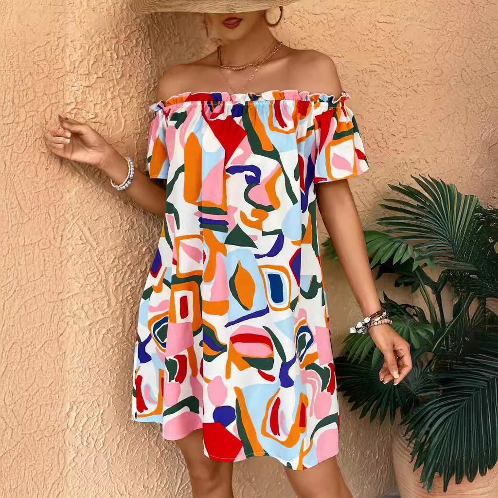 Tropical Print Off-Shoulder Dress