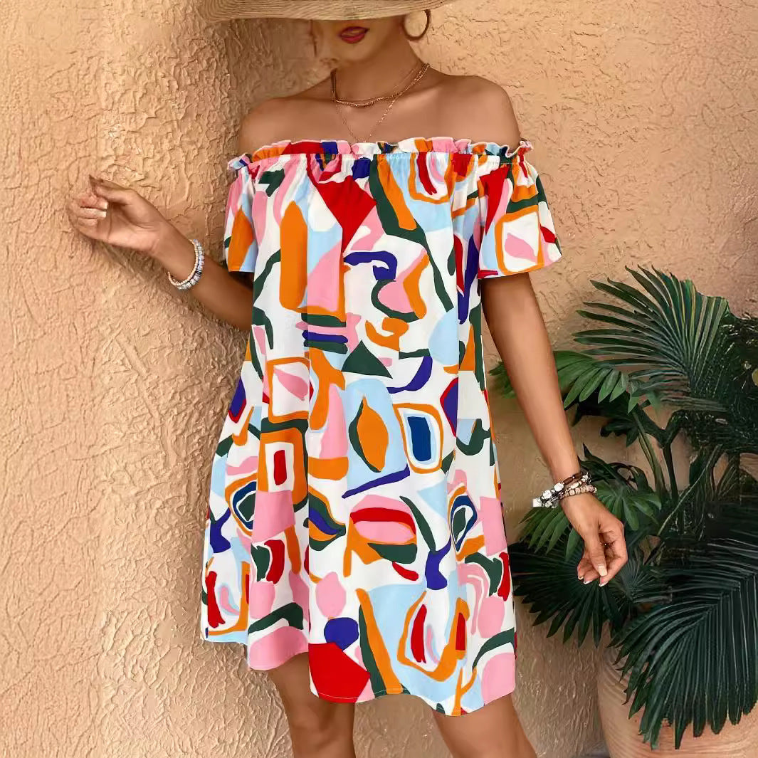 Tropical Print Off-Shoulder Dress