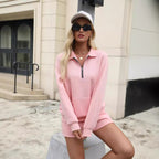 Spring Autumn Shorts Solid Color Hoodie Pocket Two-Piece Set