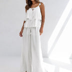 Lace-Up Backless Top & Wide-Leg Pants Set