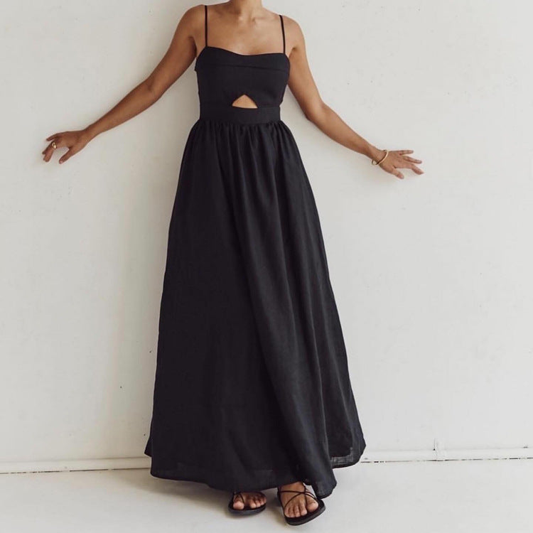Women's Black High-Waist French Vacation Maxi Dress