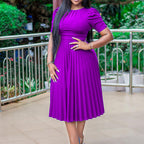 Pleated Short-Sleeve Dress