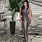 Women's Summer Printed Slim round Neck Sleeveless Split Dress
