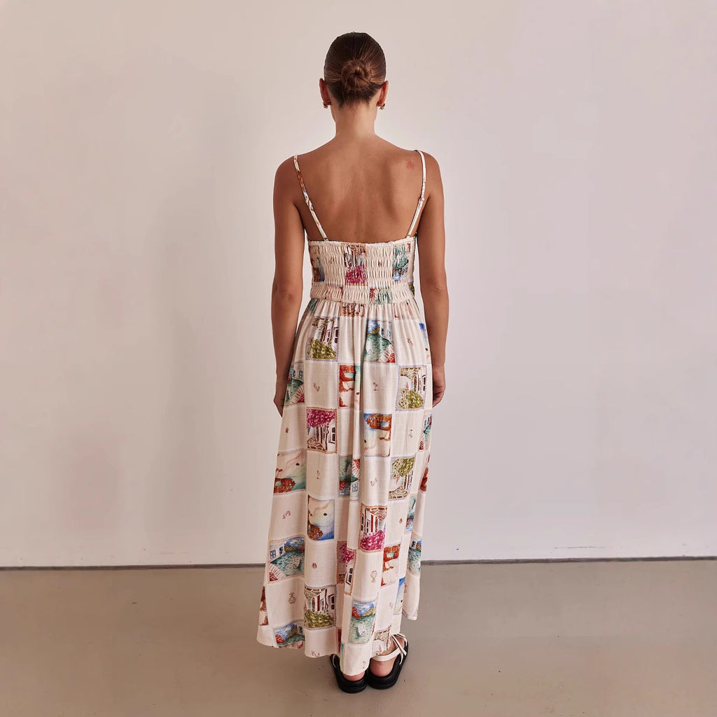 Women's Long Spaghetti Strap Floral Print Maxi Dress