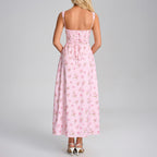 Women's Printed Square-Neck Lace-Up Vacation Dress