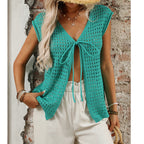 Hollow Out Short Sleeve Knit Cardigan