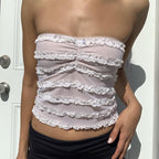 Women's Women’s Lace Ruffle Strapless Crop Top