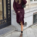 Wine-Red High-Waist Satin Skirt