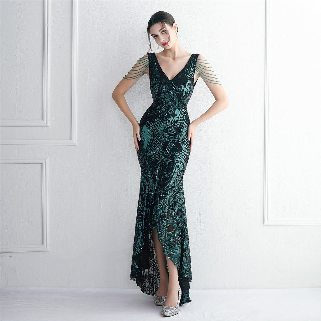 Women's Large Swing Dress Beaded Elegant Long Fishtail Sequin