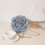 Women's Crochet Camellia Straw Beach Bag