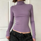 Women's Turtleneck Solid Color Slim Fit Bottoming Shirt Basic Casual All Matching Tops