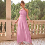 Women's Pink Deep V-Neck Backless Evening Maxi Dress