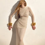 Women's Sheer Mesh Pleated Maxi Dress