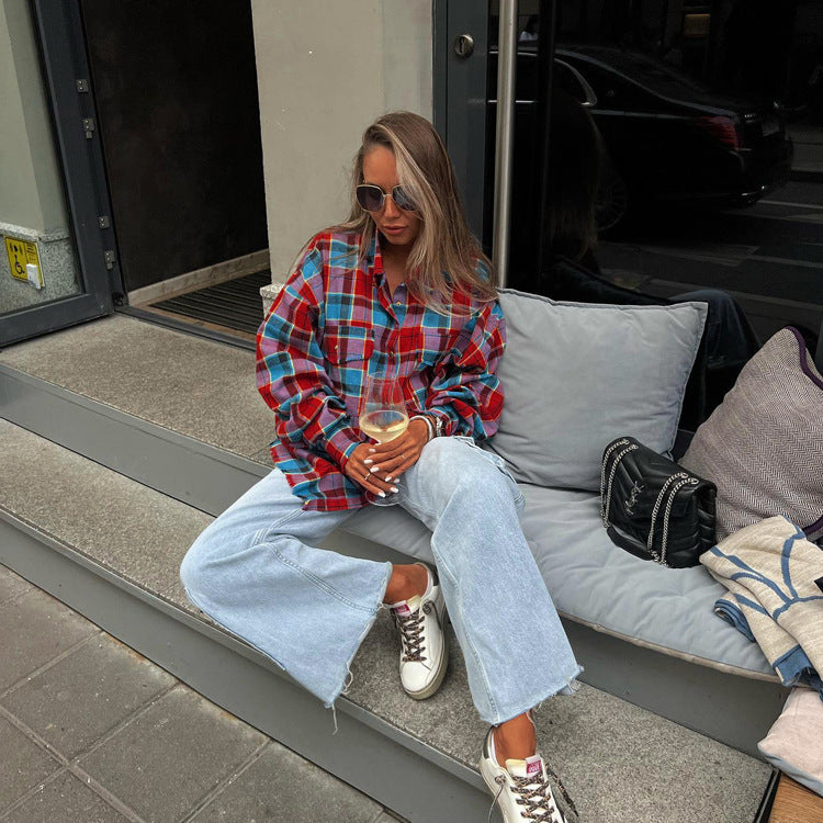 Retro Plaid Collared Top