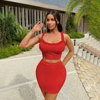 Women’s Ruffle Sleeveless Slim-Fit Set