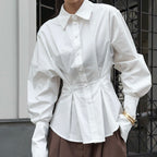 Women's Luxury Pleat Waisted Slim-Fit Long-Sleeved Collared Shirt