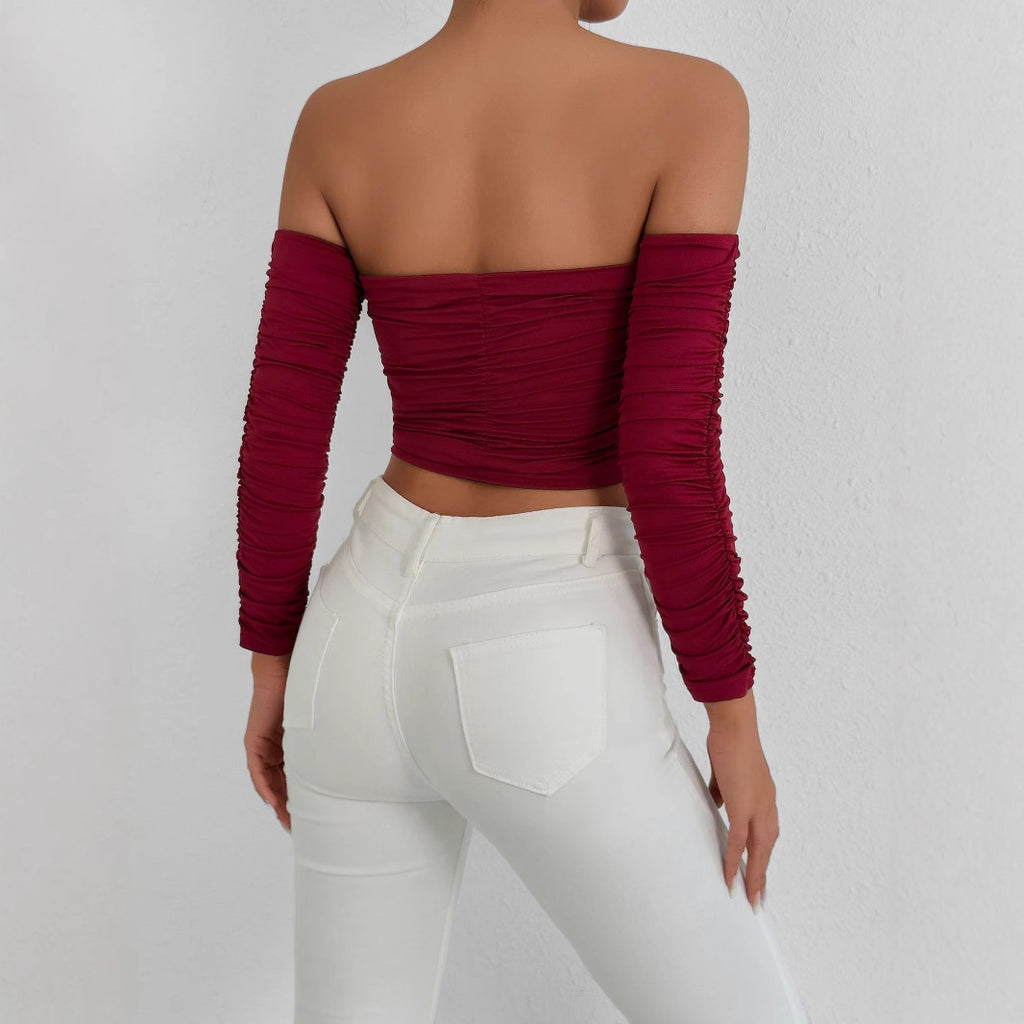 Women's Off-Shoulder Ruched Detachable Sleeve Top