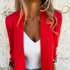 Fall Color Blocking Cheetah Collared Long Blazer