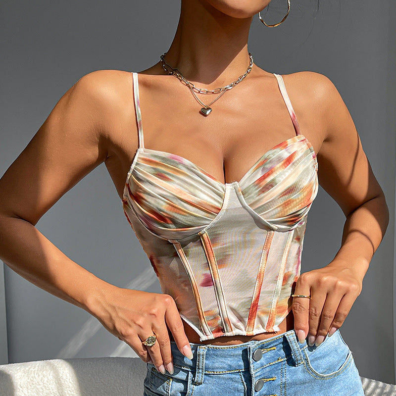Women's Vintage Printed Boned Corset Top