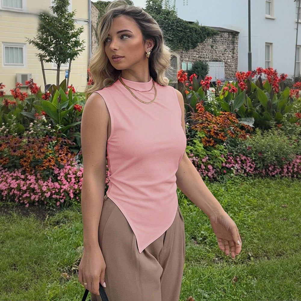 Pink Asymmetric Slim Fit Vest Top