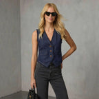 Sleeveless V Neck Denim Vest