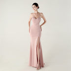 Women's Wrapped Chest Folding Heart Shaped Collar Evening Dress Back Cross