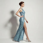 Women's Sequin Halter High-Slit Evening Dress