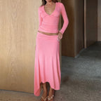 Women's V-Neck Top And Skirt Set