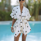 Women's Polka Dot Linen Printed Shorts Set Vacation Loose Two Piece Set Wome