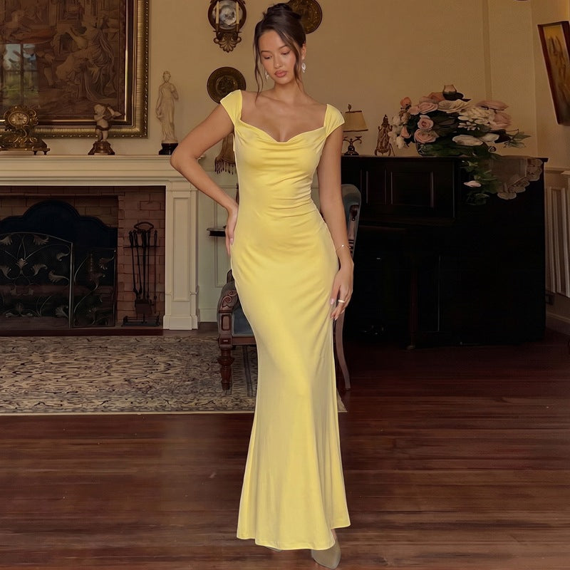 Women's Lace-Up Cowl Neck Backless Maxi Dress