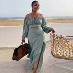 Women's Chest Wrapped Large Lantern Coordinated Two-Piece Set