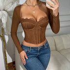 Women's Mesh Lace Long-Sleeve Corset Bra