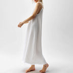White Cotton V-Neck Split Cami Dress