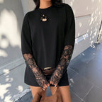 Women's Loose Long-Sleeve Top With Lace Detail