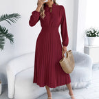 Elegant Lace-Up Lantern-Sleeve Pleated Dress