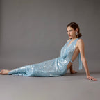 Women's Sequin Halter Backless Slit Maxi Dress